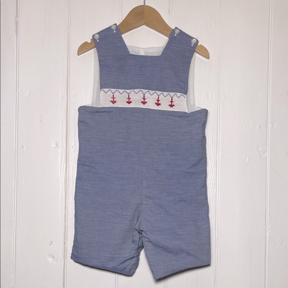 ANAVINI Boys Smocked Nautical Anchor Stripes John John Shortall
